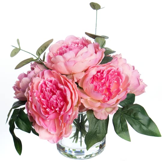 7.75" Pink Peony & Eucalyptus in Clear Glass Vase by Ashland®